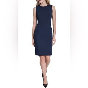 NWT DKNY Womens Sleeveless Jewel Neck Scuba Crepe Sheath Dress